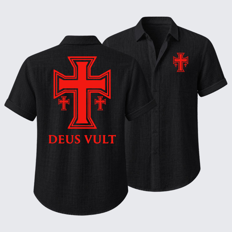 Deus Vult Crusader Cross Templar Jerusalem Short Sleeve Shirt