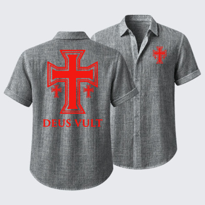 Deus Vult Crusader Cross Templar Jerusalem Short Sleeve Shirt