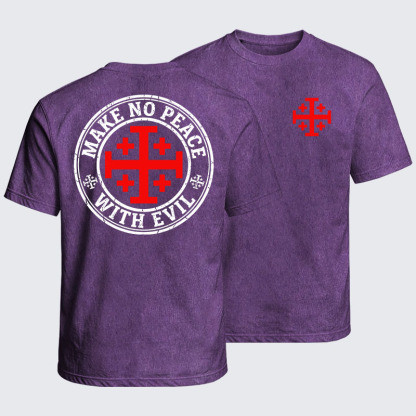 Washed T-Shirt - Make No Peace with Evil Knight Templar Jerusalem Cross