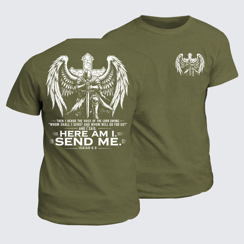 Classic Cotton Tee -  Here I Am Send Me Isaiah 6:8 Knight Templar Crusader