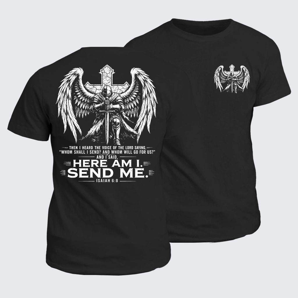 Classic Cotton Tee -  Here I Am Send Me Isaiah 6:8 Knight Templar Crusader