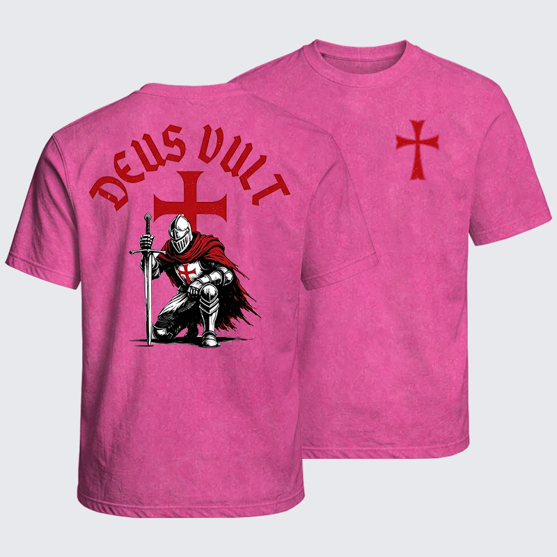 Washed T-Shirt - Templar Knight Crusader Deus Vult