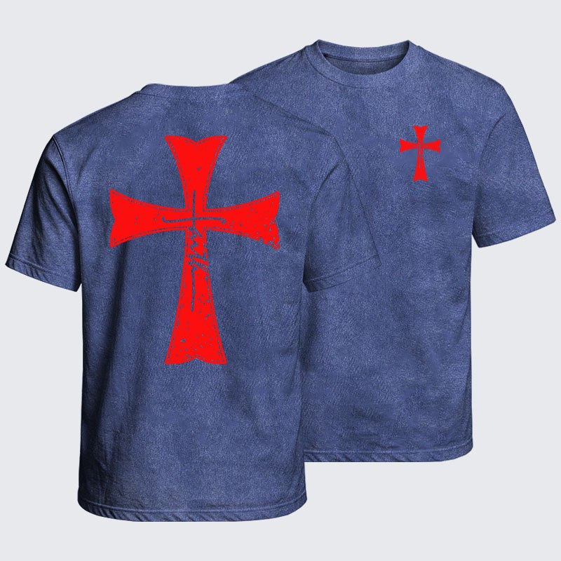 Washed T-Shirt - Deus Vult Crusader Shield Templar Cross