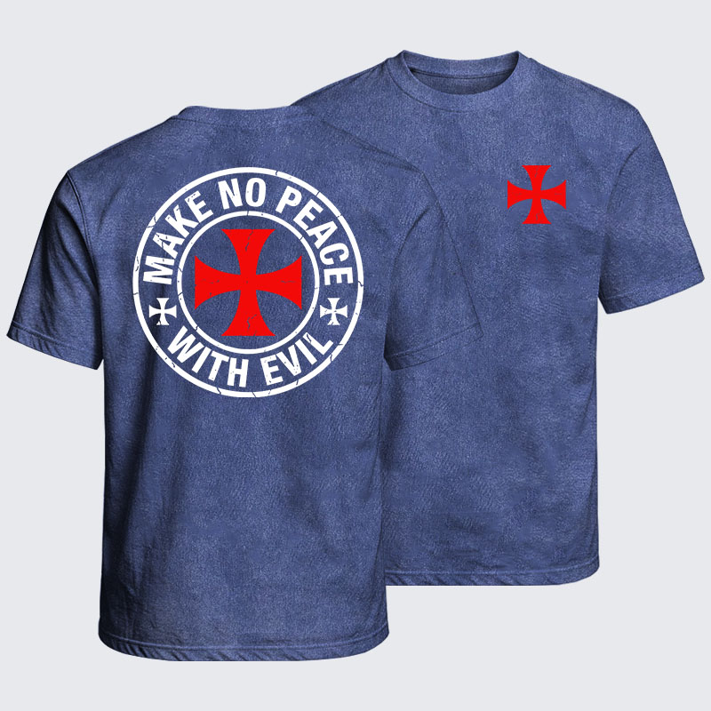 Washed T-Shirt - Make No Peace with Evil Knight Templar Cross
