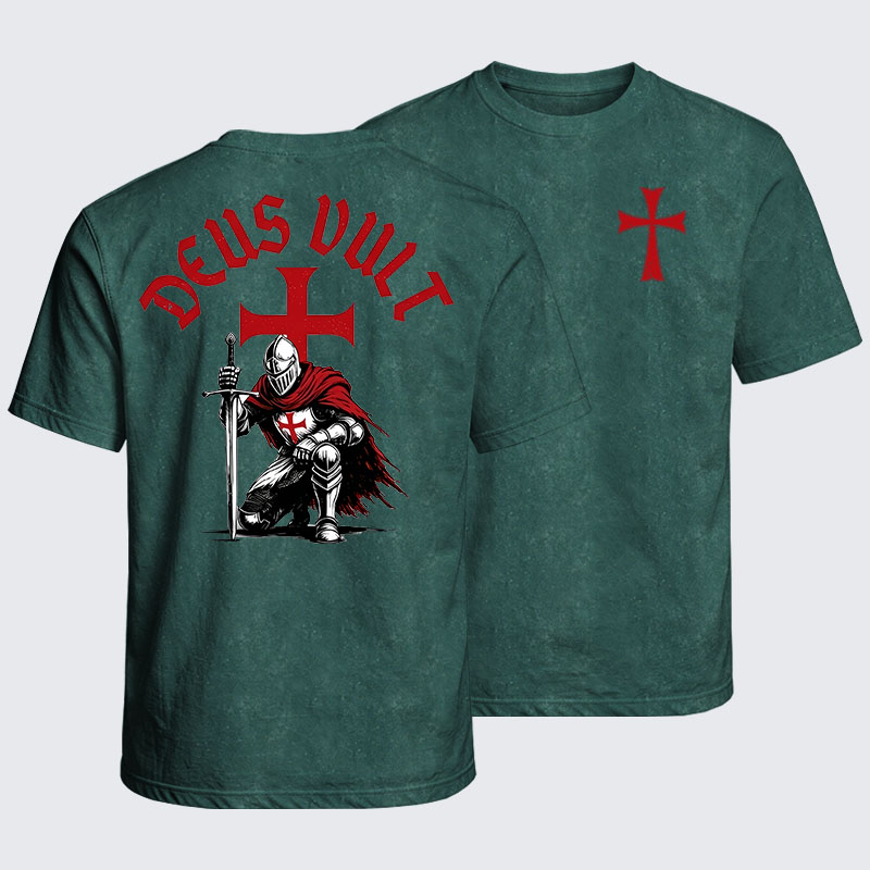 Washed T-Shirt - Templar Knight Crusader Deus Vult
