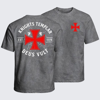 Washed T-Shirt - Knights Templar Deus Vult