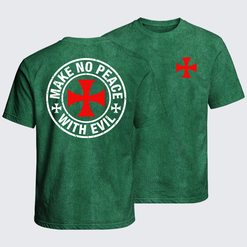 Washed T-Shirt - Make No Peace with Evil Knight Templar Cross