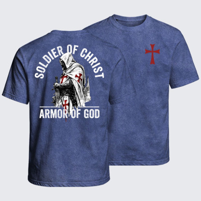 Washed T-Shirt - Soldier of Christ Armor Of God Crusader Spirit