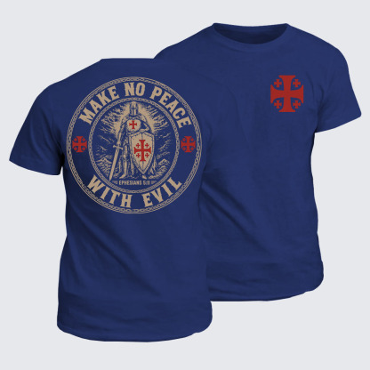 Classic Cotton Tee - Make No Peace with Evil Knight Templar Jerusalem Cross