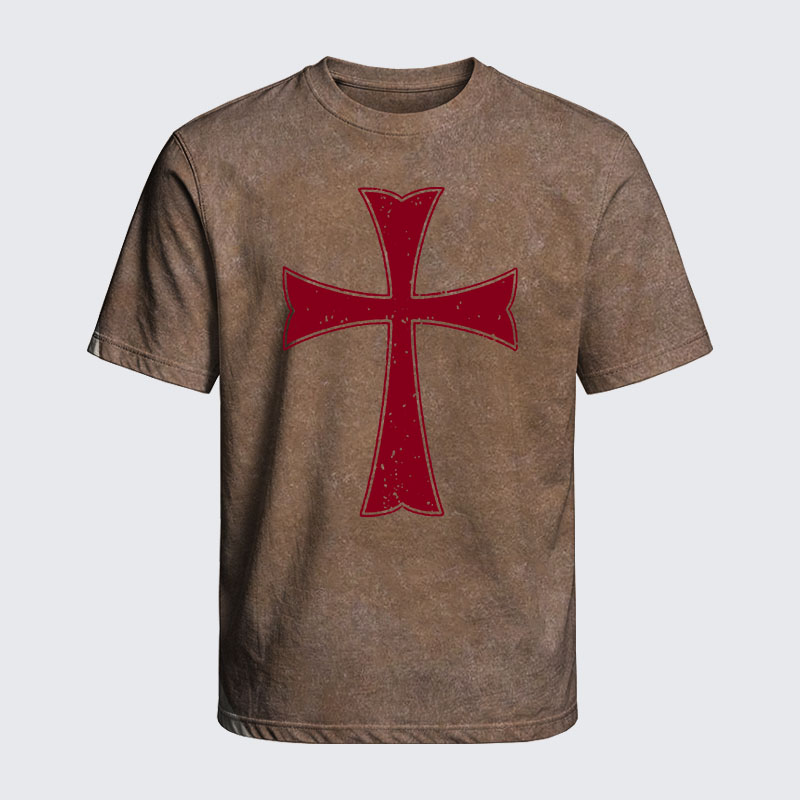 Washed T-Shirt - Knights Templar Crusader Cross
