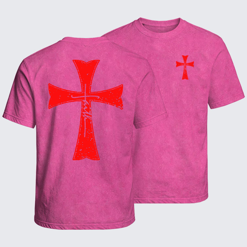 Washed T-Shirt - Deus Vult Crusader Shield Templar Cross