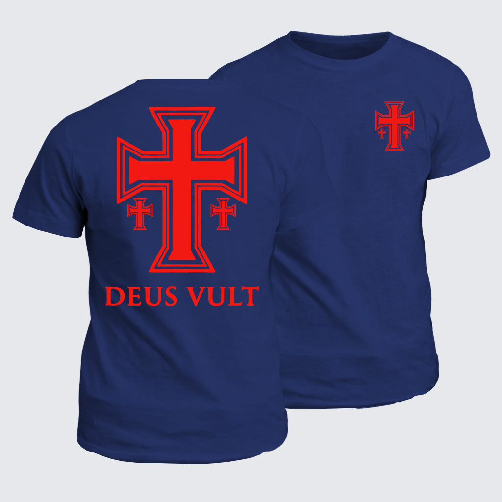 Classic Cotton Tee - Deus Vult Crusader Cross Templar Jerusalem