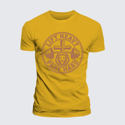 Lift Heavy Pray Hard Jesus God Christian Premium Mercerized Cotton Tee