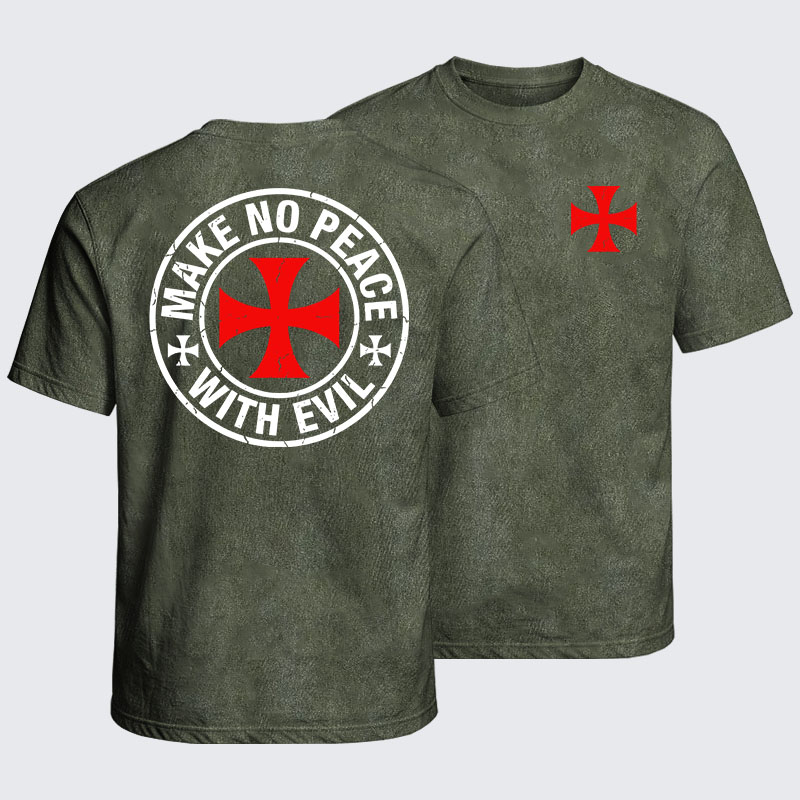 Washed T-Shirt - Make No Peace with Evil Knight Templar Cross