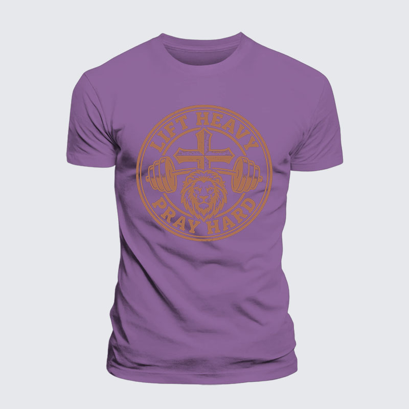 Lift Heavy Pray Hard Jesus God Christian Premium Mercerized Cotton Tee