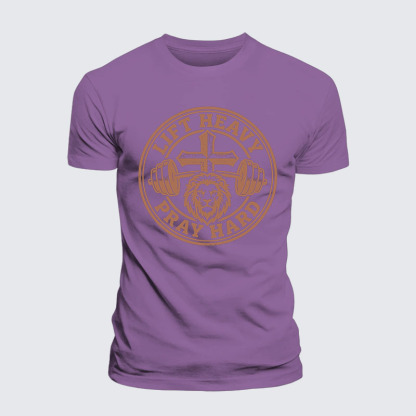 Lift Heavy Pray Hard Jesus God Christian Premium Mercerized Cotton Tee