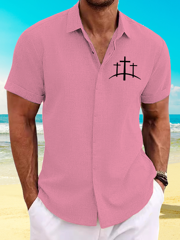 Men's Cross Printed Simple Resort Short Sleeve Shirt