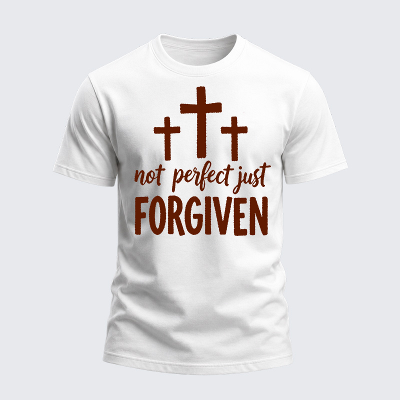 Heavyweight Cotton Tee - Christian Cross Not Perfect Just Forgiven