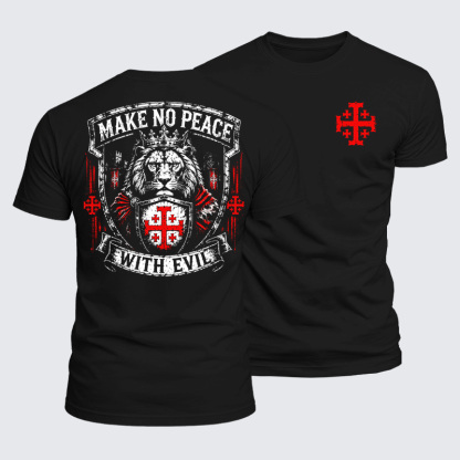 Luxe Mercerized Cotton Tee - Make No Peace with Evil Jerusalem Cross Lion