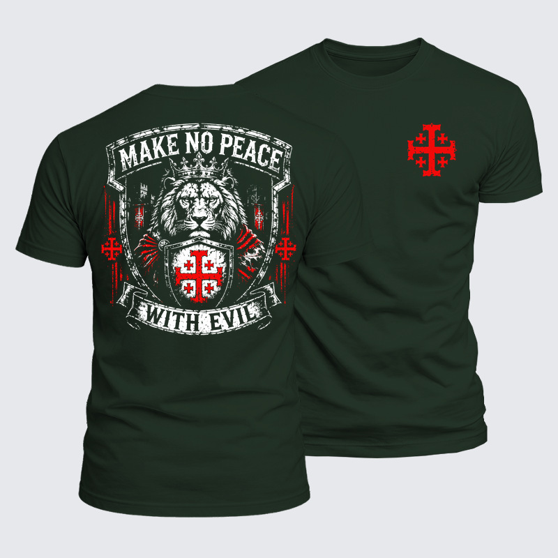 Luxe Mercerized Cotton Tee - Make No Peace with Evil Jerusalem Cross Lion
