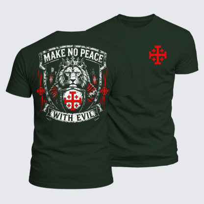 Luxe Mercerized Cotton Tee - Make No Peace with Evil Jerusalem Cross Lion