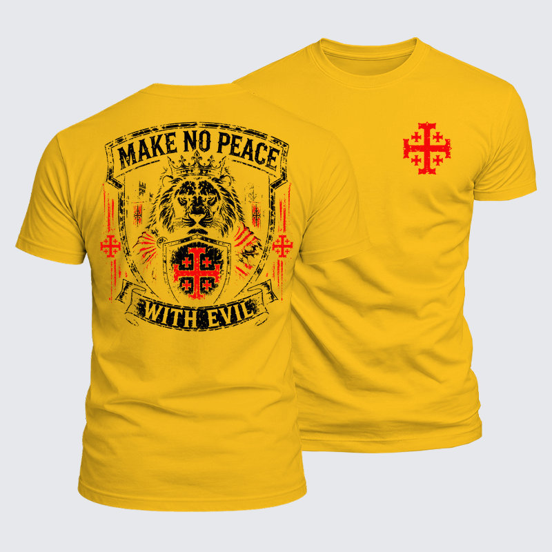 Luxe Mercerized Cotton Tee - Make No Peace with Evil Jerusalem Cross Lion