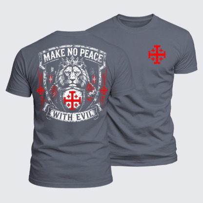 Luxe Mercerized Cotton Tee - Make No Peace with Evil Jerusalem Cross Lion
