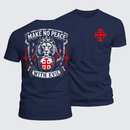 Luxe Mercerized Cotton Tee - Make No Peace with Evil Jerusalem Cross Lion