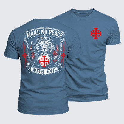 Luxe Mercerized Cotton Tee - Make No Peace with Evil Jerusalem Cross Lion