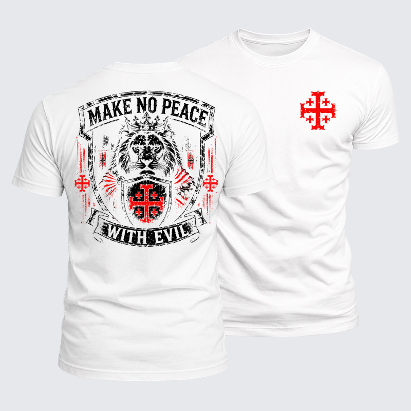 Luxe Mercerized Cotton Tee - Make No Peace with Evil Jerusalem Cross Lion