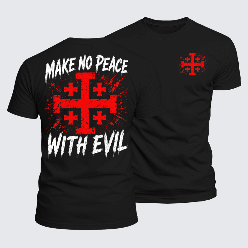 Luxe Mercerized Cotton Tee - Make No Peace with Evil  Jerusalem Cross