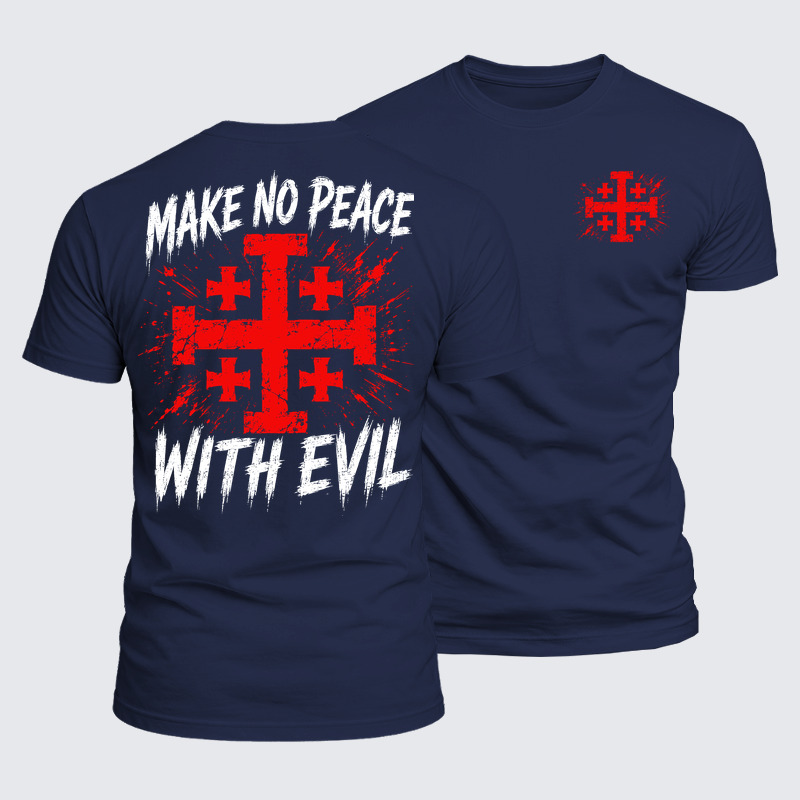 Luxe Mercerized Cotton Tee - Make No Peace with Evil  Jerusalem Cross