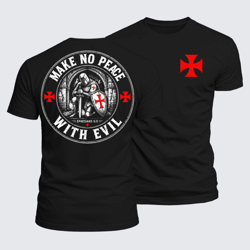 Luxe Mercerized Cotton Tee - Make No Peace with Evil Knight Templar Jerusalem Cross