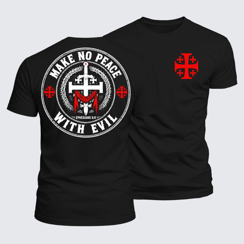 Luxe Mercerized Cotton Tee - Make No Peace with Evil Knight Templar Jerusalem Cross