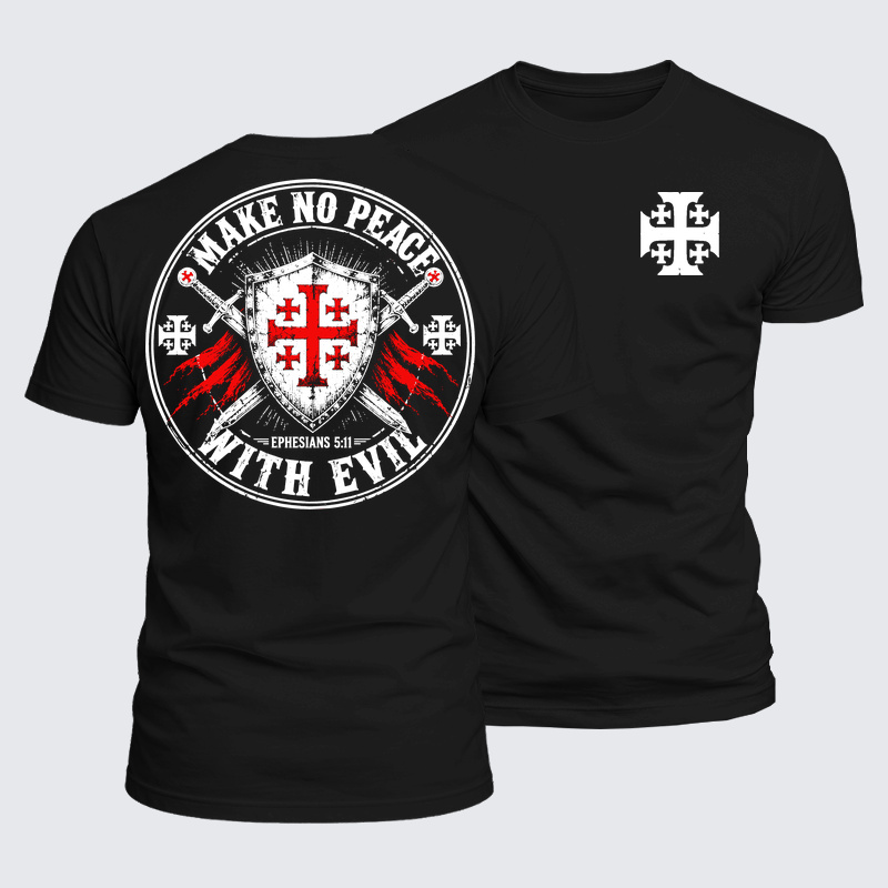 Luxe Mercerized Cotton Tee - Make No Peace with Evil Knight Templar Jerusalem Cross