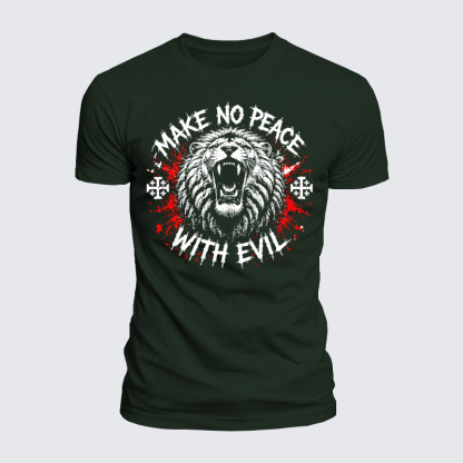 Luxe Mercerized Cotton Tee - Make No Peace with Evil Jerusalem Cross Lion