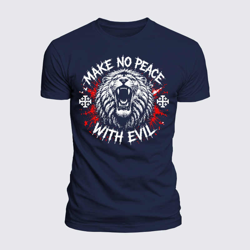 Luxe Mercerized Cotton Tee - Make No Peace with Evil Jerusalem Cross Lion