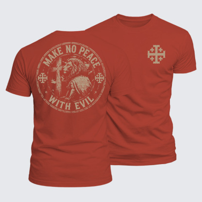 Luxe Mercerized Cotton Tee - Make No Peace with Evil Jerusalem Cross Lion