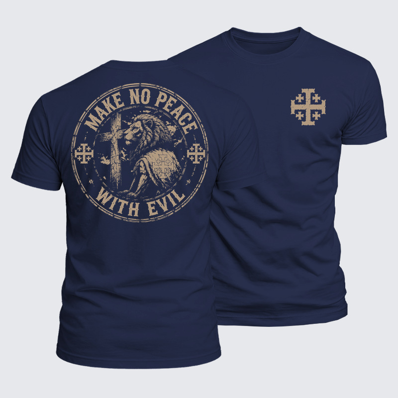 Luxe Mercerized Cotton Tee - Make No Peace with Evil Jerusalem Cross Lion