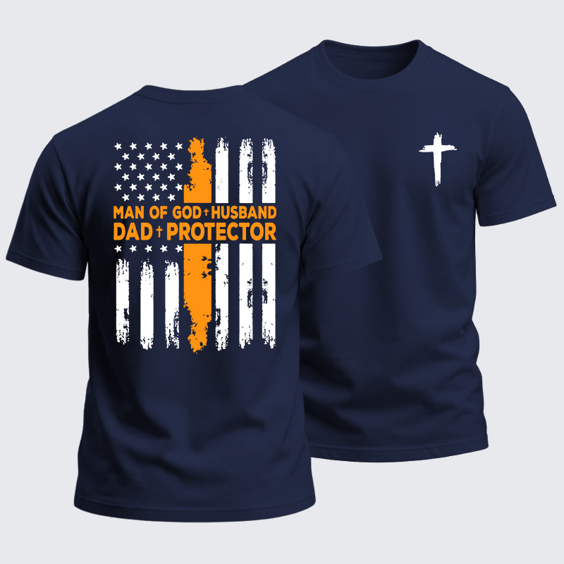 Heavyweight Cotton Tee - Man Of God Husband Dad Protector