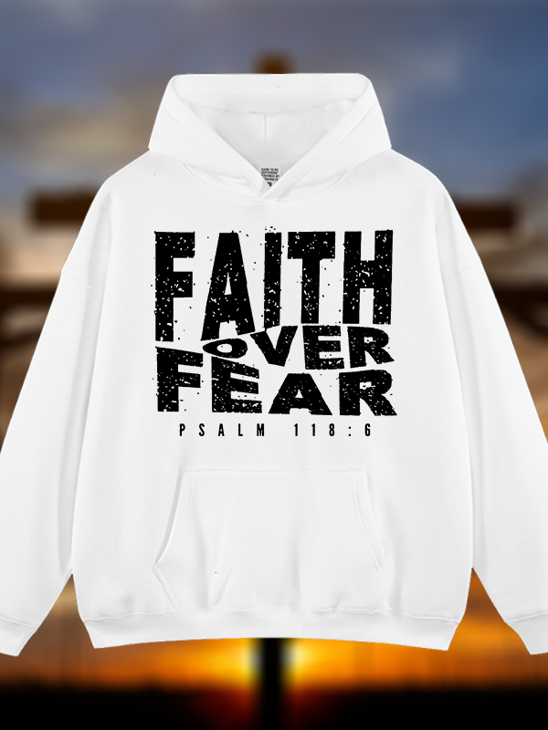 Faith Over Fear Jesus God Christian Plush Fleece-Lined Hoodie