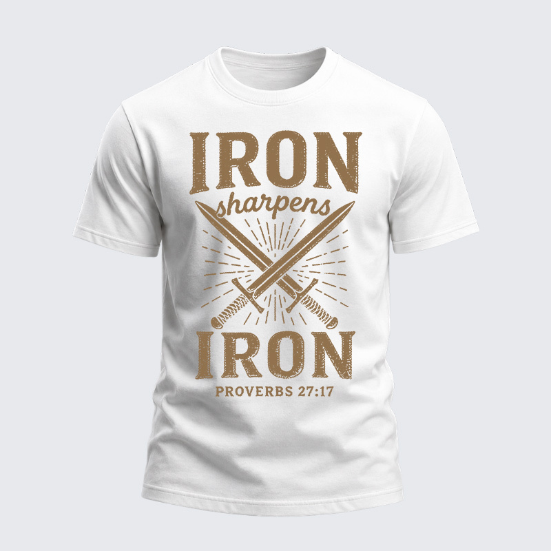 Heavyweight Cotton Tee - Christian Cross Iron Sharpens Iron
