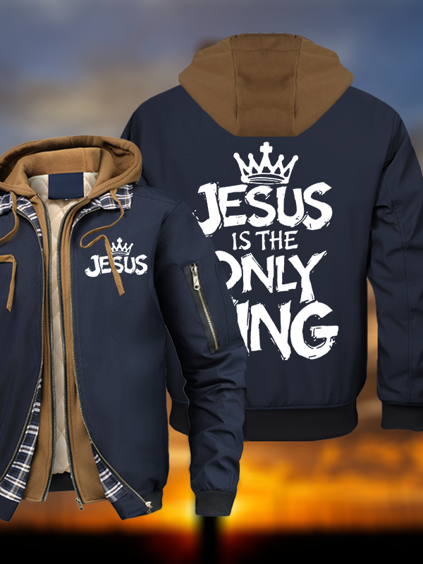 Jesus Is The Only King Warm Hooded Bomber Jacket