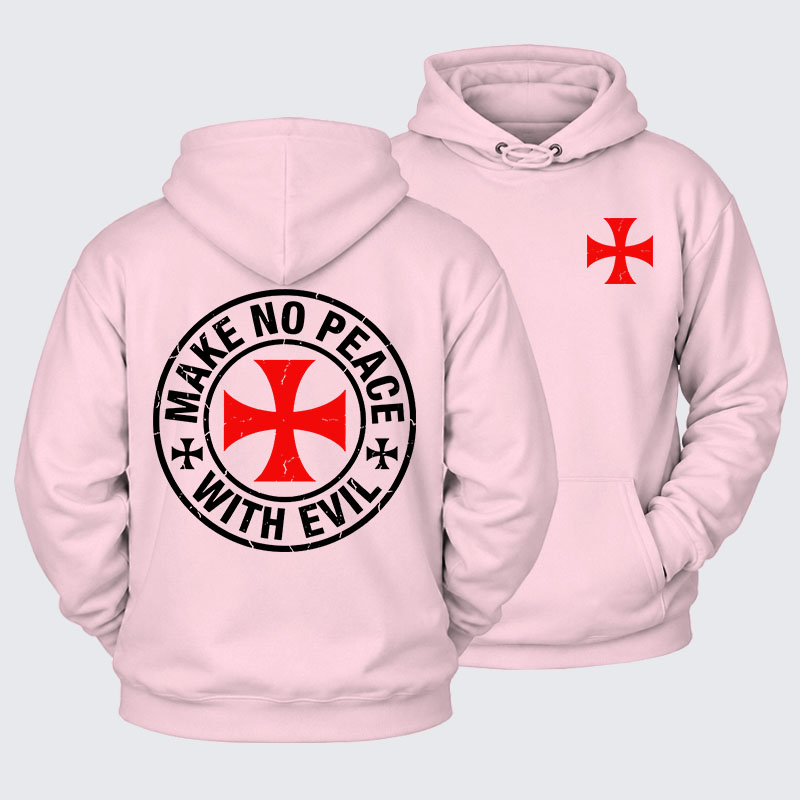 Plush Fleece-Lined Hoodie - Make No Peace with Evil Knight Templar Cross