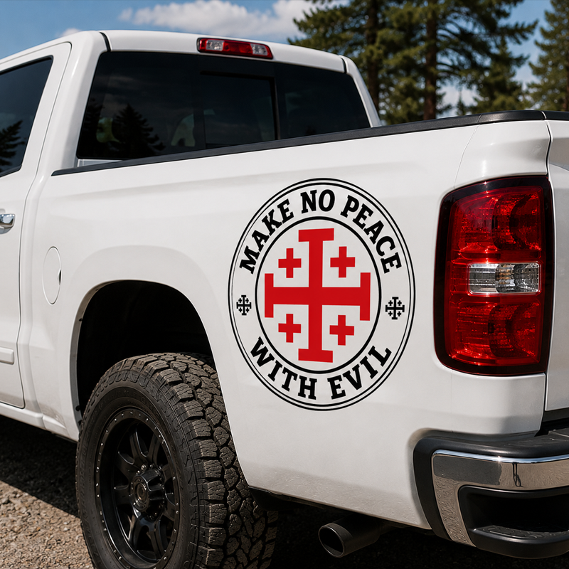 Car & Truck Vinyl Decals-Make No Peace with Evil Knight Templar Jerusalem Cross