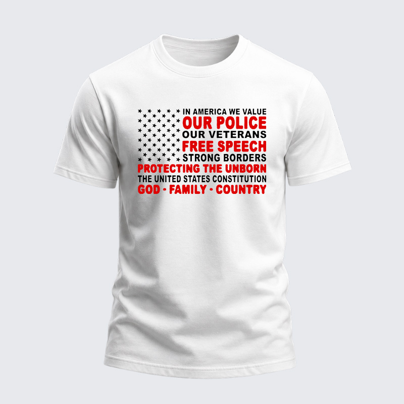 Heavyweight Cotton Tee - In America We Value Our Police