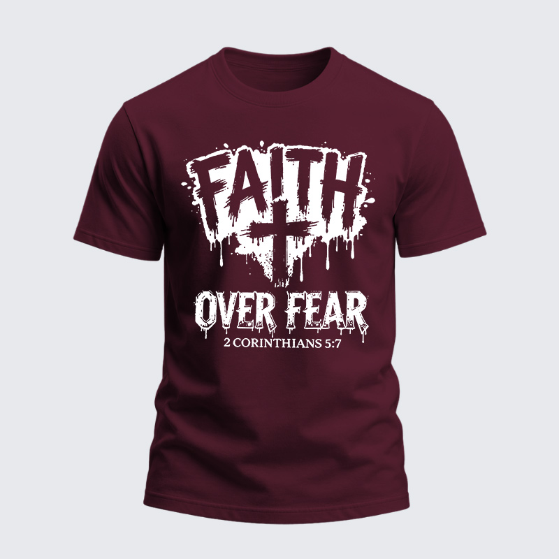 Heavyweight Cotton Tee - Christian Faith Over Fear Cross