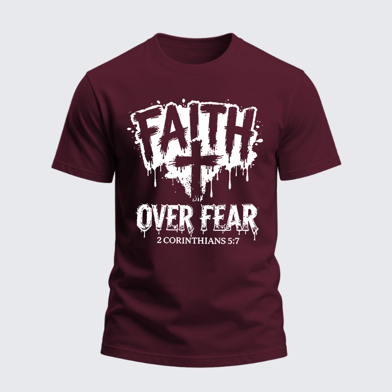Heavyweight Cotton Tee - Christian Faith Over Fear Cross