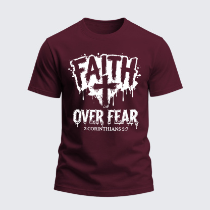 Heavyweight Cotton Tee - Christian Faith Over Fear Cross