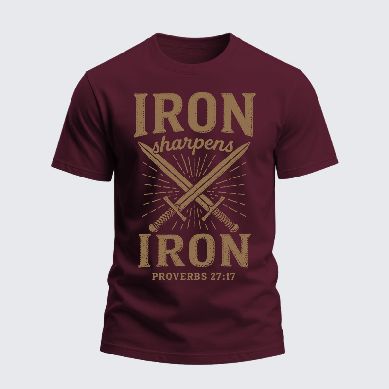 Heavyweight Cotton Tee - Christian Cross Iron Sharpens Iron
